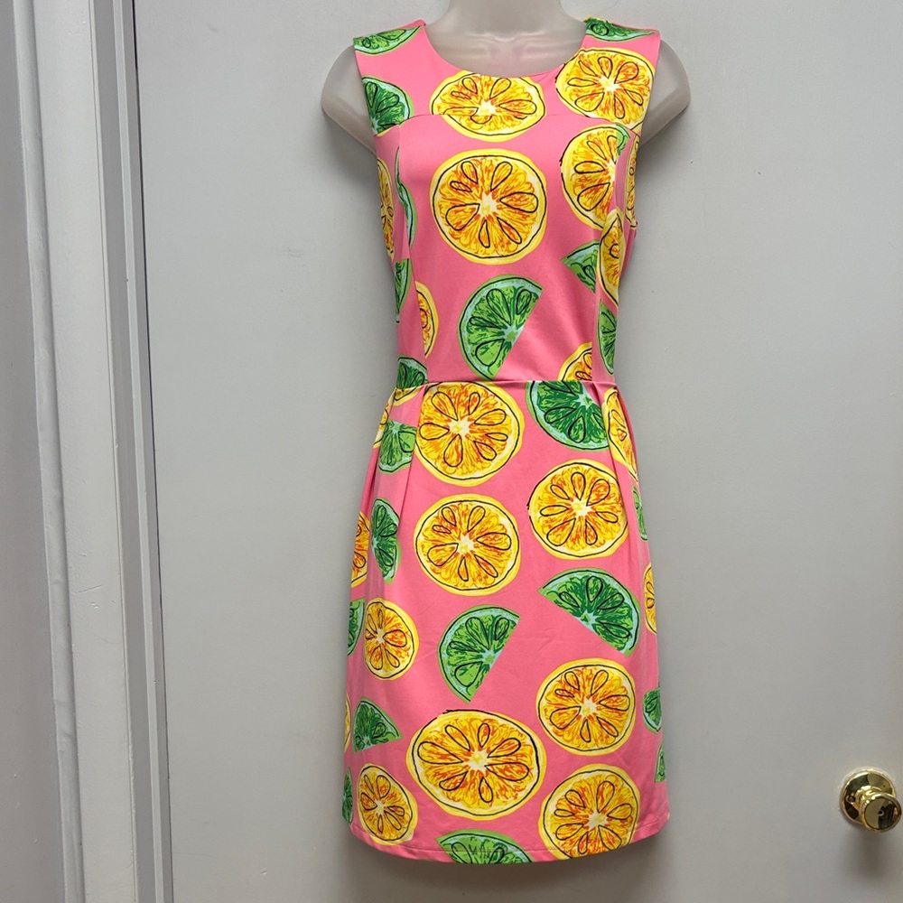 Julie Brown NYC Lemon Lime Citrus Fruit Print Shift Dress Size Large